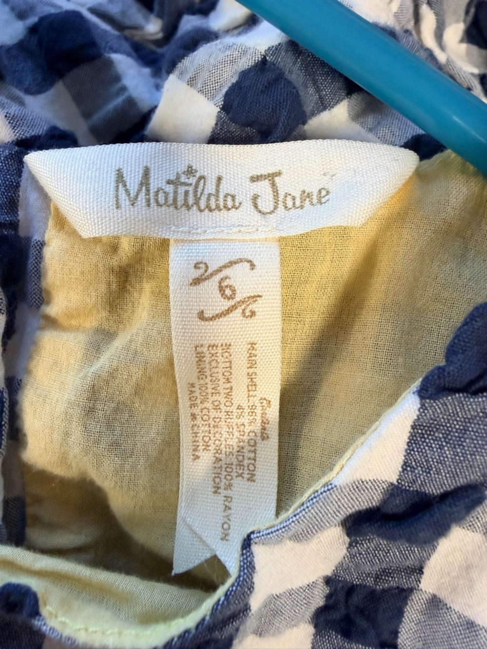 Matilda Jane Girls Size 6 Blue Gingham Ruffle Hem Dress Button - Picture 3 of 4